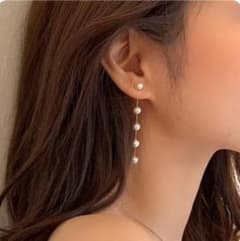 ファッションパールロングピアス　ブライダルウェディングパーティーのサムネイル