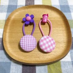 くるみボタン　ヘアゴム　チェックのサムネイル