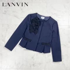 美品 ランバンオンブルー リボンニットジャケット ネイビー サイズ38