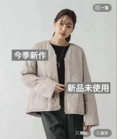 グローバルワーク リバーシブル ファーキルトブルゾン グレージュ L