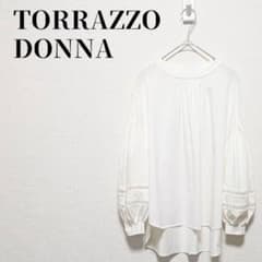 TORRAZZO DONNA　袖レース切替ブラウス　ボリューム袖　前後差ヘム　白