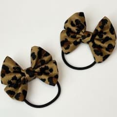 【ブラウン】レオパードリボンヘアゴム 2個セットのサムネイル