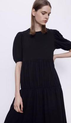 新品☆ZARA ザラ パフスリーブワンピース S ブラック - メルカリ