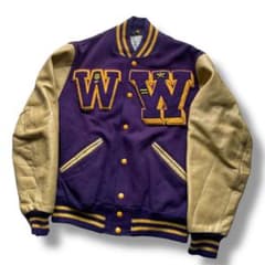 80s 袖レザー ワッペンデコ スタジャン アワードジャケット size 40 80s 袖レザー ワッペンデコ スタジャン アワードジャケット size 40