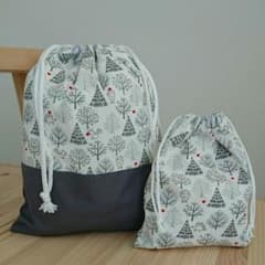 ハンドメイド 巾着袋２点セット 森の仲間たちのサムネイル