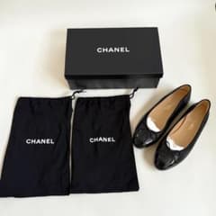 【美品】CHANEL バレエシューズ 38 黒 ラムスキン パテント ココマーク 美品】CHANEL バレエシューズ 38 黒 ラムスキン パテント ココマーク
