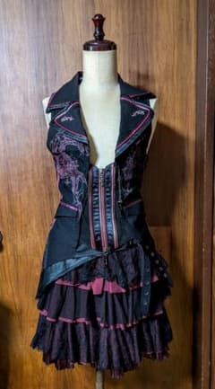 ゴスロリ・ロリータセットアップ 黒赤刺繍のサムネイル