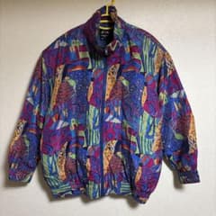総柄 ブルゾン ジャケット マルチカラー レトロ 派手 ヴィンテージ 古着