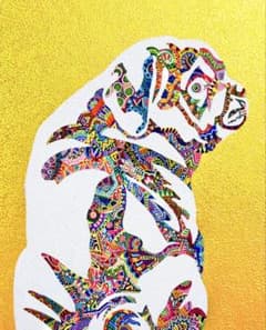 原画 犬 動物画 絵画 アクリル画 現代アート 細密画 手描き 一点物