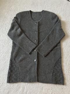 フカキ毛織グレー カーディガン レースディテール