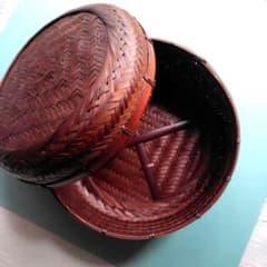 昭和レトロ 竹編み 蓋付きカゴ 　　　　 小物入れ インテリア