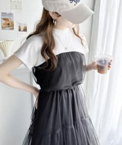 【値下げ可】フレンチスリーブドッキングチュールレイヤードワンピースのサムネイル