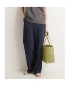 SLOBE IENA リネン混ハイウエストストレートパンツ　ネイビー サイズ40のサムネイル