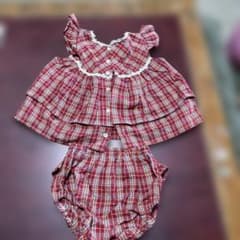 赤チェック フリル付きベビー服 セットのサムネイル