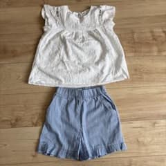 ☆二日間限定セール☆刺繍ブラウス 花柄 半袖半ズボンセットのサムネイル