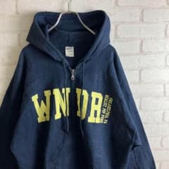 GILDAN バックロゴビックロゴ ジップ 裏ボア パーカーフーディXL 紺のサムネイル