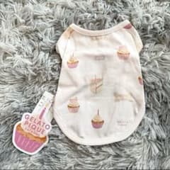 【新品未使用】ジェラートピケ 犬服 ケーキ柄プルオーバー ピンク Mサイズのサムネイル