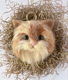 羊毛フェルト　キーホルダー金具　ミックス長毛猫　猫のサムネイル
