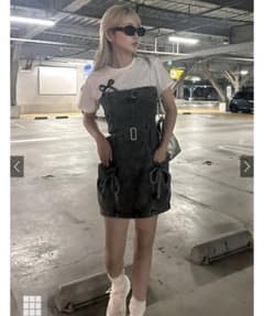 ダブルベルト付きベアデニムミニワンピースのサムネイル