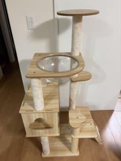 キャットタワー 据え置き型 透明ボウル付き 木製 - メルカリ