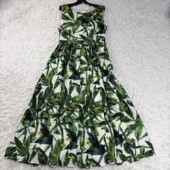 美品　イネド　リーフ柄 ロングワンピース　サマードレス　大きいサイズ　綿　15号 美品 イネド リーフ柄 ロングワンピース サマードレス 大きいサイズ 綿