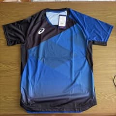 ASICS 卓球ウェア Vネック 青黒のサムネイル