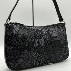 印傳屋 インデンヤ 鹿革 花柄 ワンショルダーバッグ ブラック×パープル 