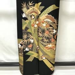 b18 正絹 黒留袖 比翼付 五つ紋 金駒刺繍 金箔 着物 - メルカリ