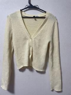 H&M Vネック リブニット カーディガン 長袖 イエローのサムネイル