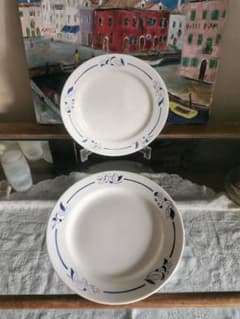 アンティーク クレイユモントロー インディゴの水仙 22㎝プレート2枚