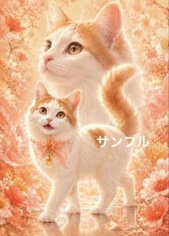 [한 작품 한] 복숭아 꽃의 차 흰색 고양이와 옆모습 고양이 아트 K173