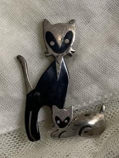 メキシコ ヴィンテージ ネコ ブローチ 猫 cat SILVER 刻印