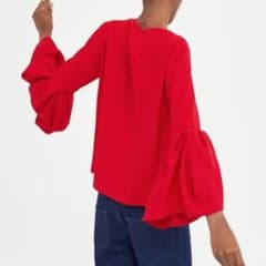 ZARA フリル袖ブラウス　Lサイズ　赤のサムネイル