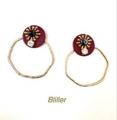 再開しました！！世界で一つだけを！ボルドー クリスタル装飾フープピアスのサムネイル