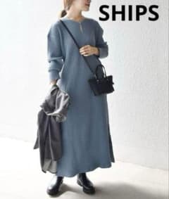 シップス　SHIPS　２WAYビッグワッフルワンピース　ブルー　M　長袖ワンピのサムネイル