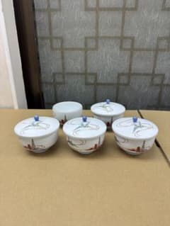 深川製瓷 蓋付き湯呑み 5客セット 鶴模様のサムネイル