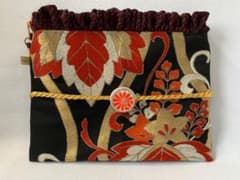 ショルダーバッグ　丸帯リメイクバッグ　帯風　黒系　キラキラ　ハンドメイド(48)