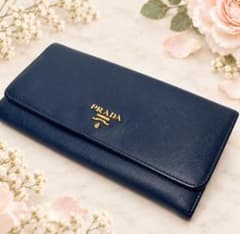 PRADA プラダ 折り財布 長財布 サフィアーノ メタルロゴ 青系 ブルー