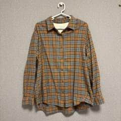 オレンジグレー チェック柄 シャツ Lサイズのサムネイル