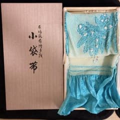 미사용 / 상자 포함 | 치쿠젠 하카타 조리 | 小袋帯 | 반폭대 | 쿠사 하나 문 | 청록색 | 일본식
