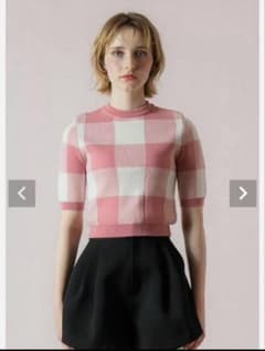 未使用】sheller (シェリエ) チェックジャガードニットトップス ピンク