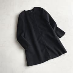 Theory 比翼仕立て カシミヤ混 ノーカラー リバーコート ブラック 