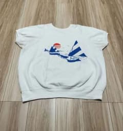 80s USA製 BASSETT-WALKER 半袖スウェット L ヨット柄 白のサムネイル