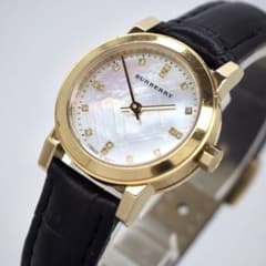 221 稼働 バーバリー 時計 レディース ホワイトシェル 16Pダイヤモンド