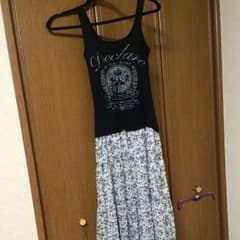 タンクトップ小花柄可愛いロングシフォン膝丈ワンピ♡のサムネイル
