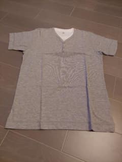 16★重ね着風 フェイクレイヤード ヘンリーネック Tシャツ グレー L