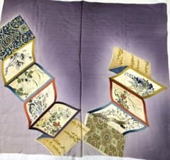 【希少】ヴィンテージ 昭和初期 風呂敷 正絹薄手ちりめん 雅絵巻柄69×74cm