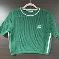 ミュウミュウ　36 グリーン メッシュ編み 半袖セーター ミュウミュウ 36 グリーン メッシュ編み 半袖セーター - メルカリ