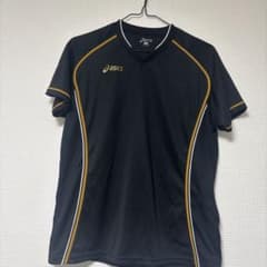 ASICS バレーボールシャツ 黒/ゴールド M 中古　アシックス　半袖　ウェアのサムネイル