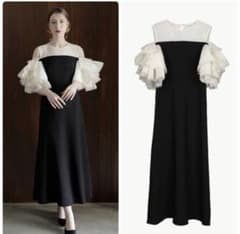 【Acka.】新品未使用＊試着のみ　オーガンジーフリルドレス　ワンピース　黒　1 Acka.】新品未使用＊試着のみ オーガンジーフリルドレス